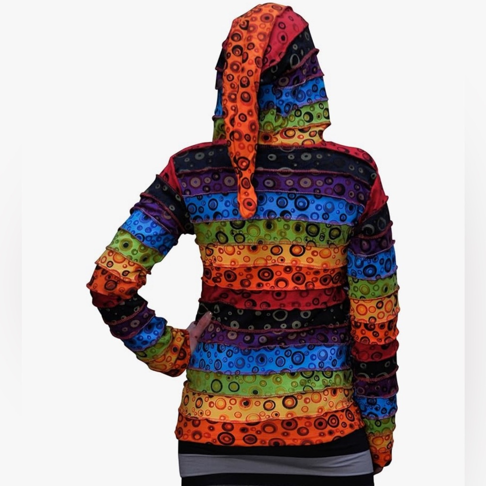 Colorful Jacket with Circular Pattern, Hippie Patchwork Razor Cut Gypsy Jacket - Picture 1 of 10